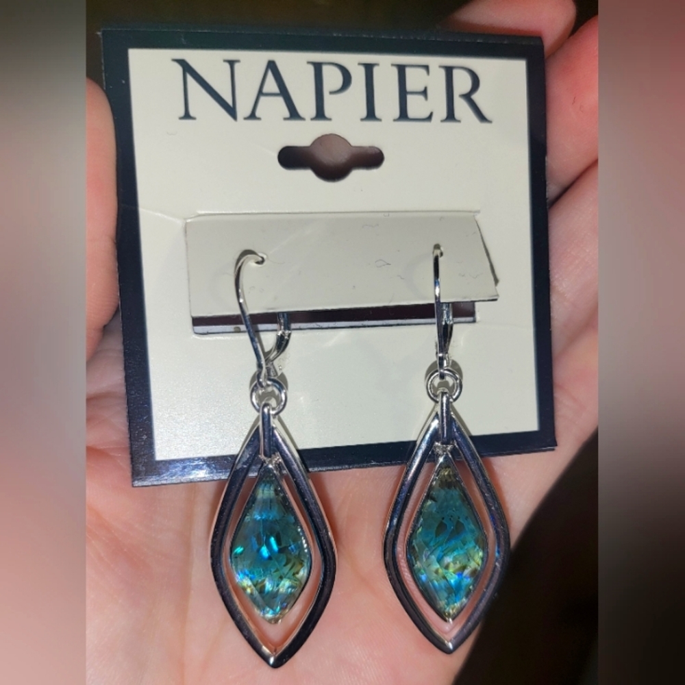 Napier Silver Tone Orbital Blue Drop Earrings